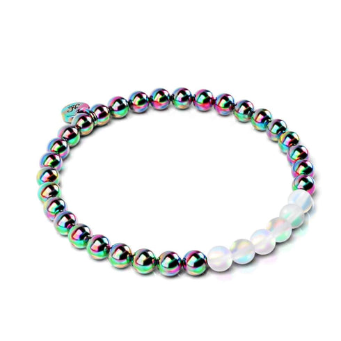 Arc-en-ciel Blanc | Licorne Argent | Bracelet d'expression en verre de sirène